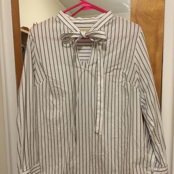 Michael Kors Striped Tie Neck Blouse - Picture 2 of 4